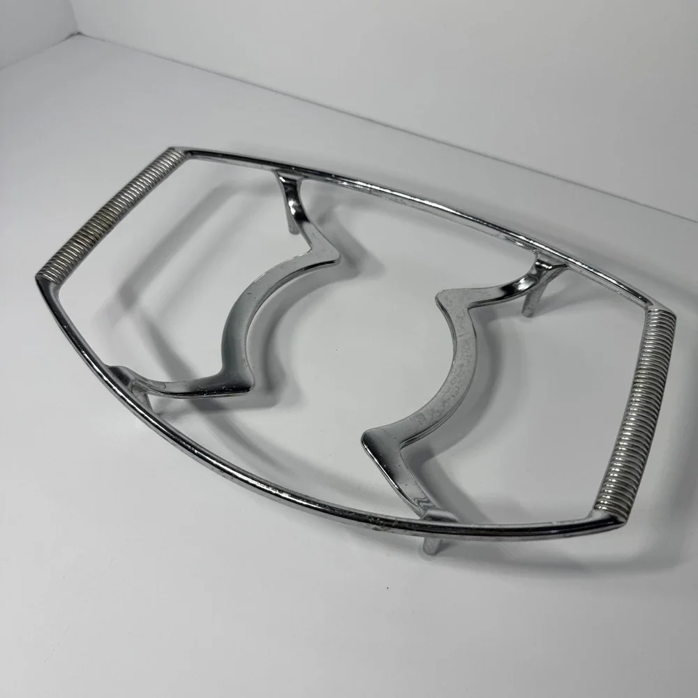 Vintage Corning Ware P-11-M Chrome Serving Cradle Ribbed‎ Handle Roaster Trivet